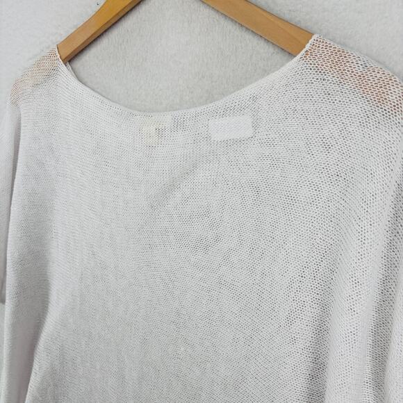EILEEN FISHER Sweater L Organic Linen Short Sleeve Boat Neck Sheer White - Picture 7 of 12